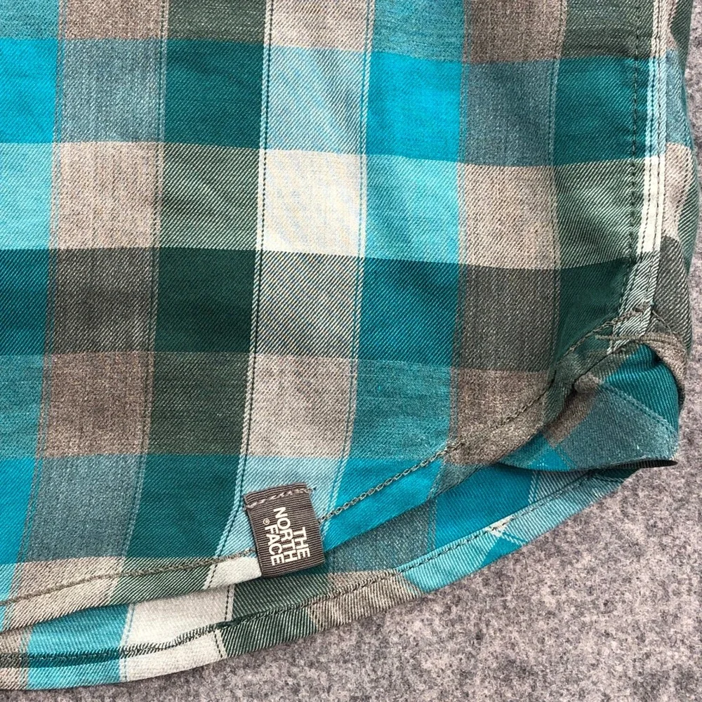 The North Face Mens XL Blue Plaid Cotton Long Sleeve Shirt Outdoor Hiking